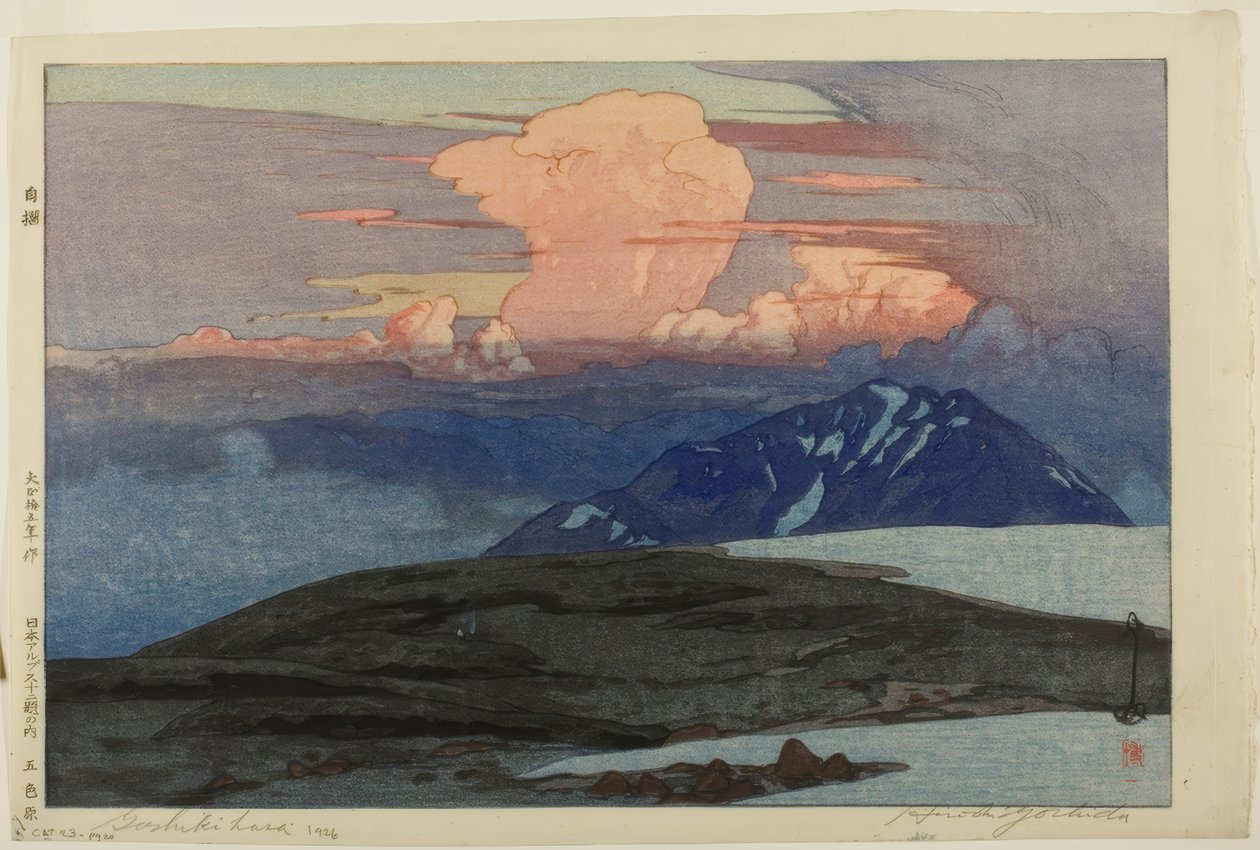 Goshiki-bjergene (Goshikihara), fra serien "Twelve Scenes of Japanese Alps (Nihon arupusu junidai no uchi)" af Yoshida Hiroshi
