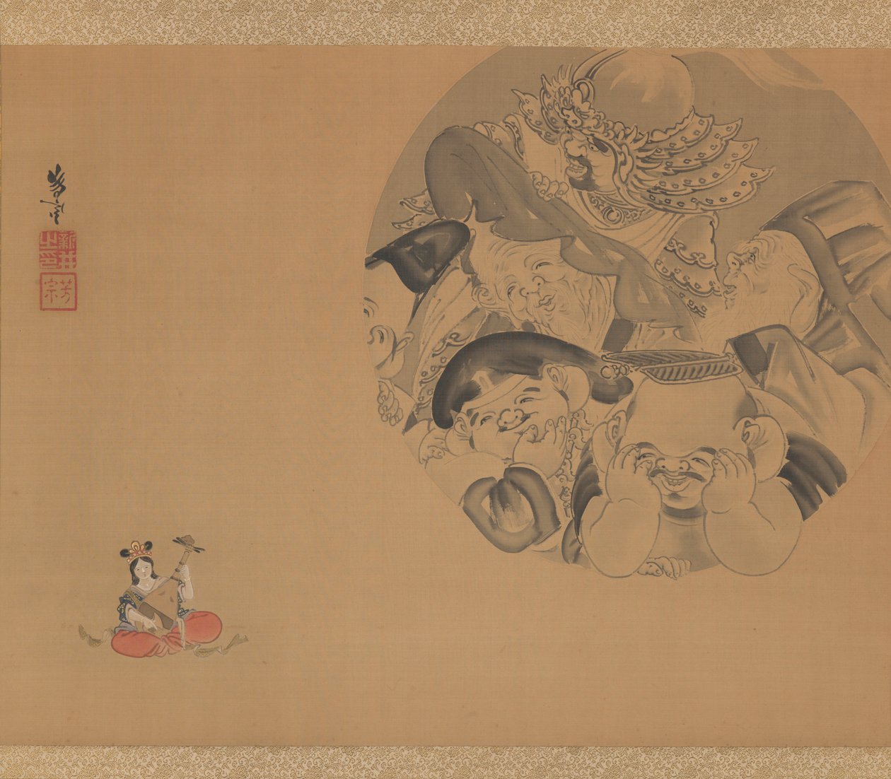 Seven Gods of Fortune (blæk & farver på silke) af Yoshimune Arai