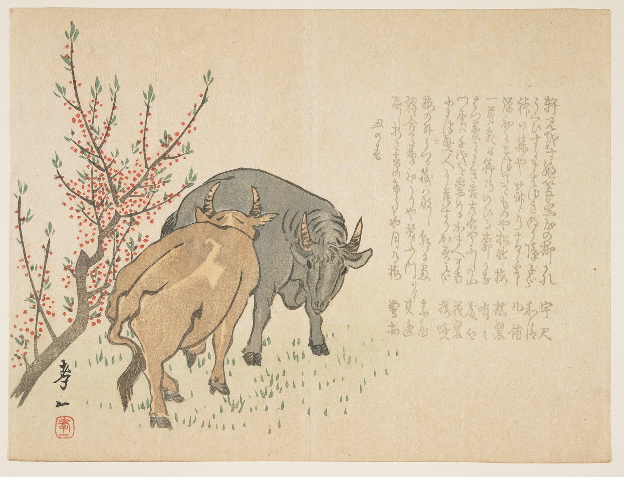 Oxen, januar 1853 (træblok i farver) af Yoshimura Kiitsu