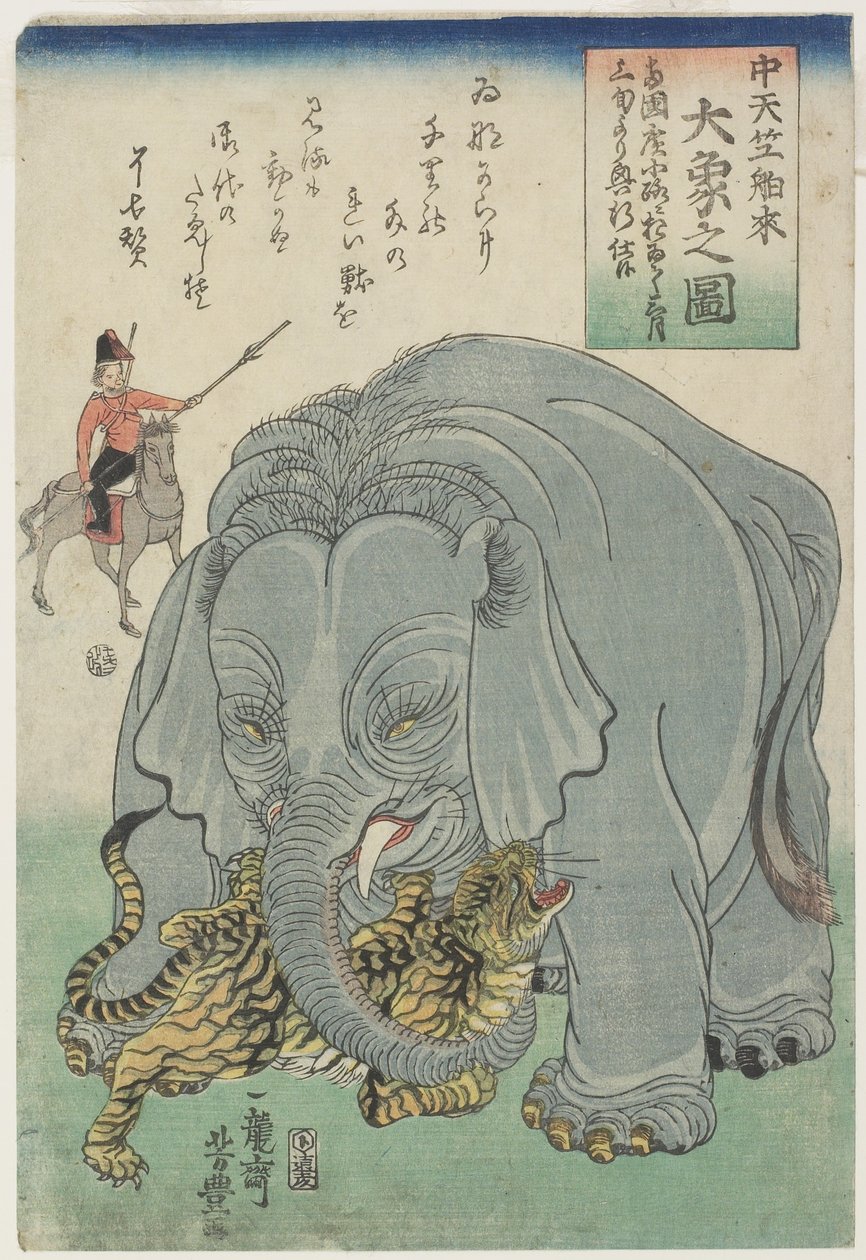 Elefant fra Indien med tiger, februar 1863 af Yoshitoyo
