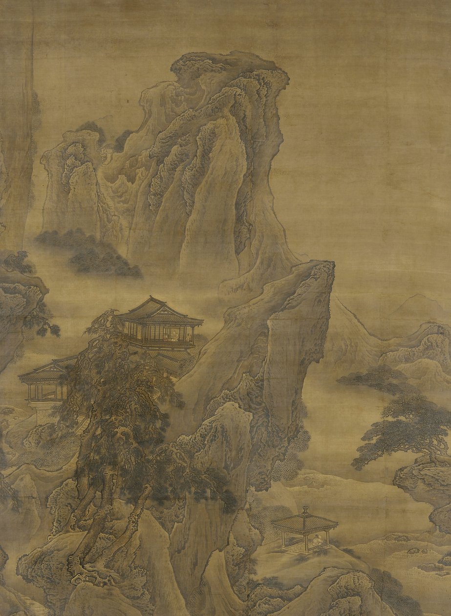 Misty River og Layered Cliffs, Ming-dynastiet (blæk og farve på silke) af Yuan Jiang