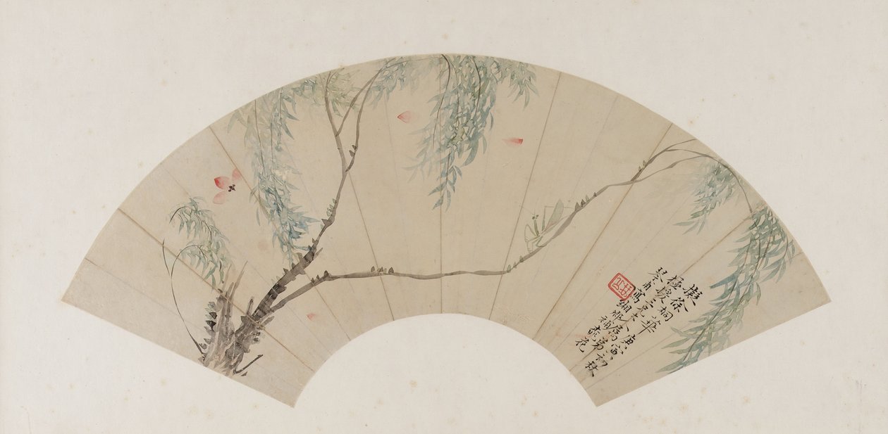 På en gren af pil, Qing-dynastiet, sandsynligvis 1770 (blæk og farve på papir) af Yuan Tong
