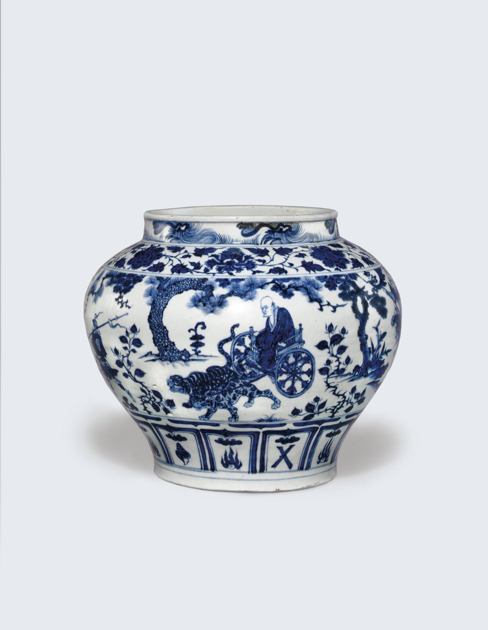 En usædvanlig sjælden og vigtig blå og hvid krukke, Guan af Yuan Dynasty Chinese School
