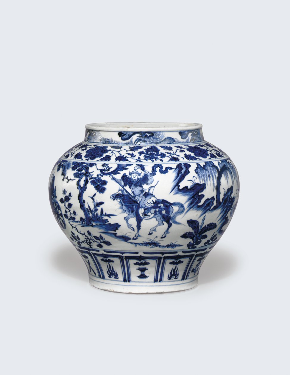 En usædvanlig sjælden og vigtig blå og hvid krukke, Guan af Yuan Dynasty Chinese School