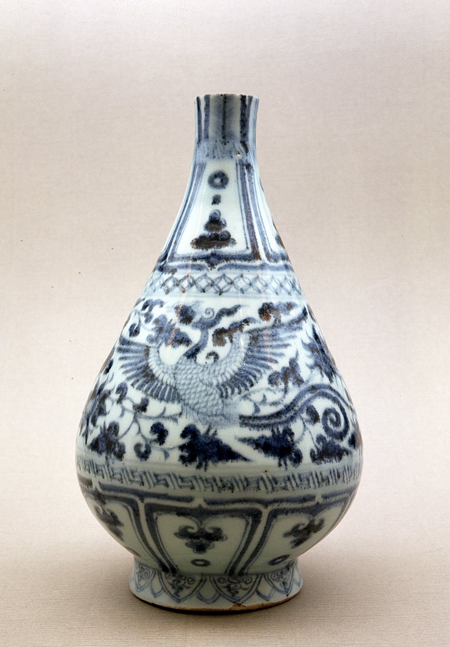 Blå og hvid vase, Yuan-dynastiet (1206-1368) (keramik) af Yuan Dynasty Chinese School