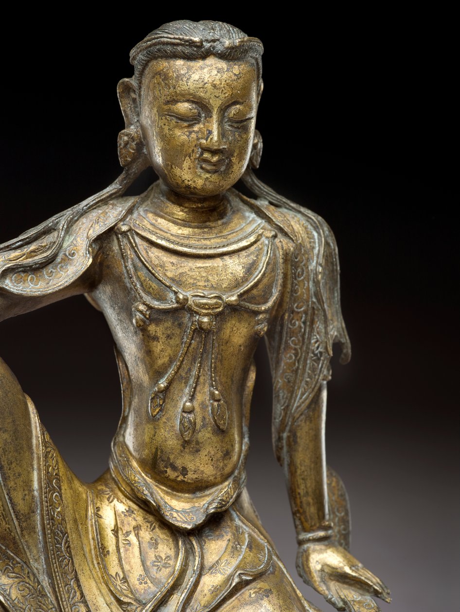 Bodhisattva Avalokitesvara, Yuan-dynastiet (forgyldt bronze) (detalje fra 119005) af Yuan Dynasty Chinese School