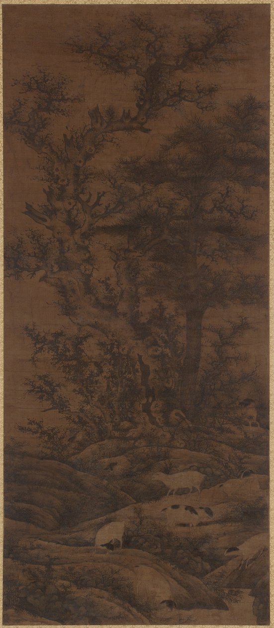 vinterlige træer og får af Yuan Dynasty Chinese School