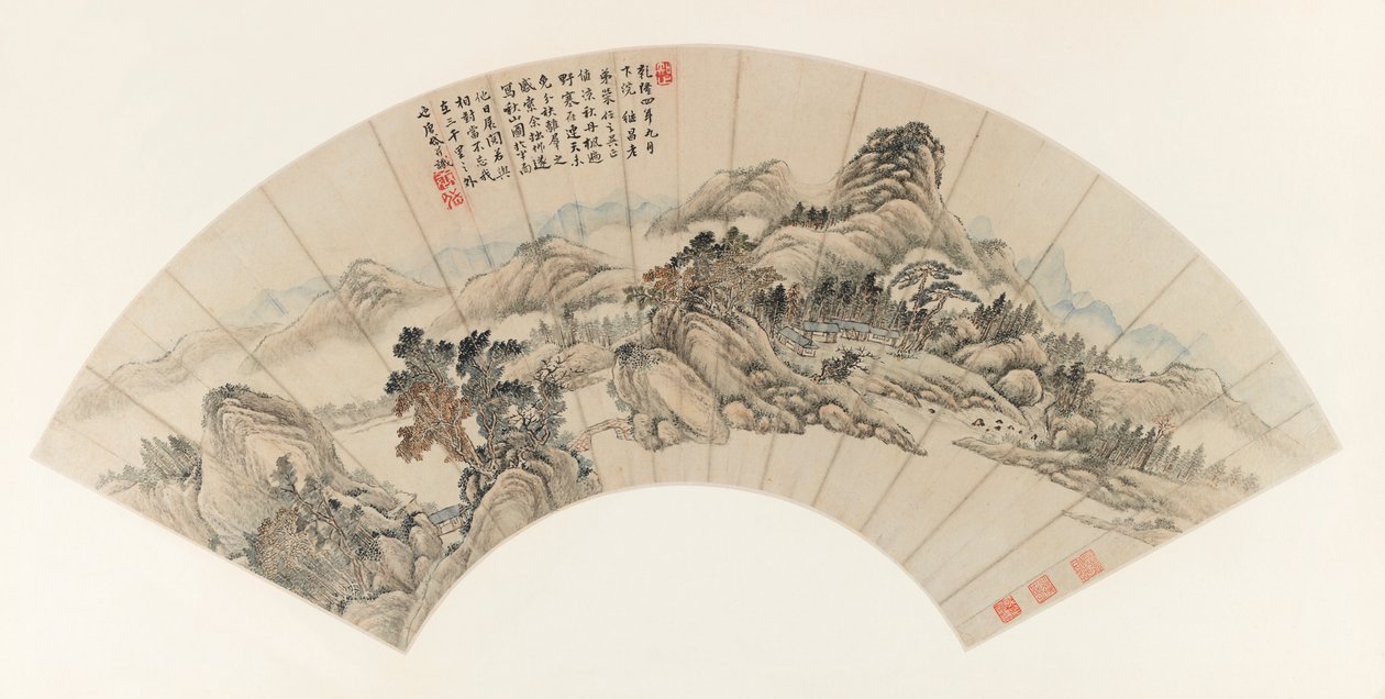 Autumn Mountains for Jichang (Chi-ch-ang), 1739 (blæk og farve på papir) af Yudong Tang Dai