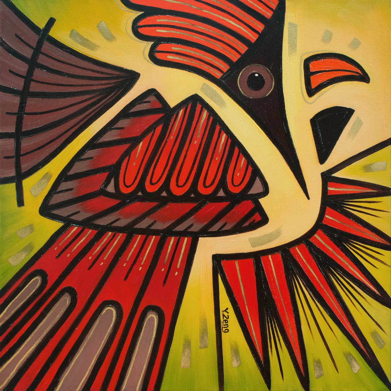 Backyard bird Cardinal, 2023 (olie på lærred) af Yue Zeng