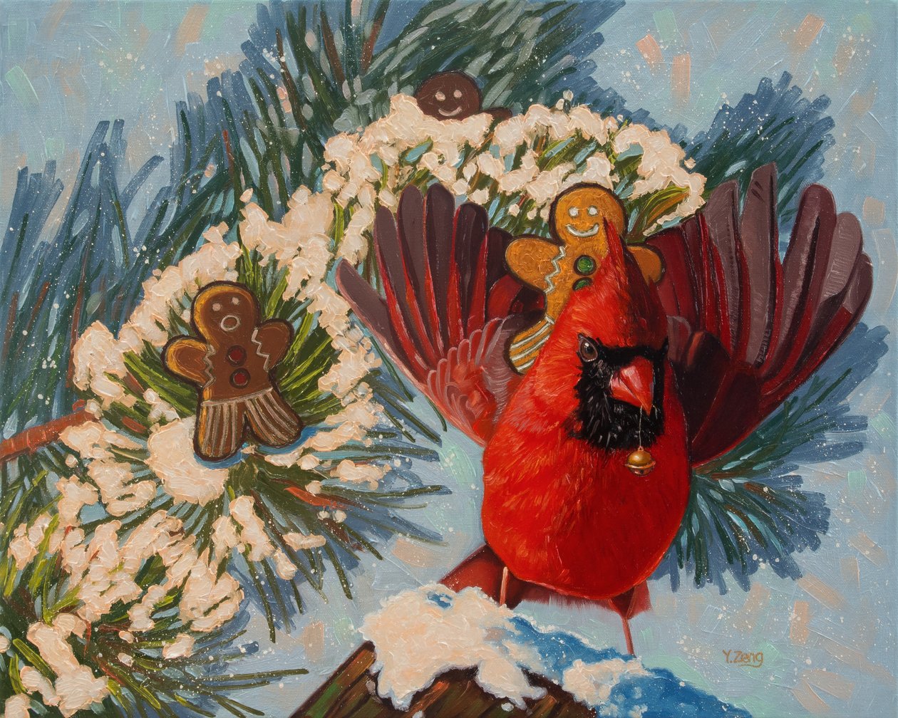Cardinal ride, 2023 (olie på lærred) af Yue Zeng
