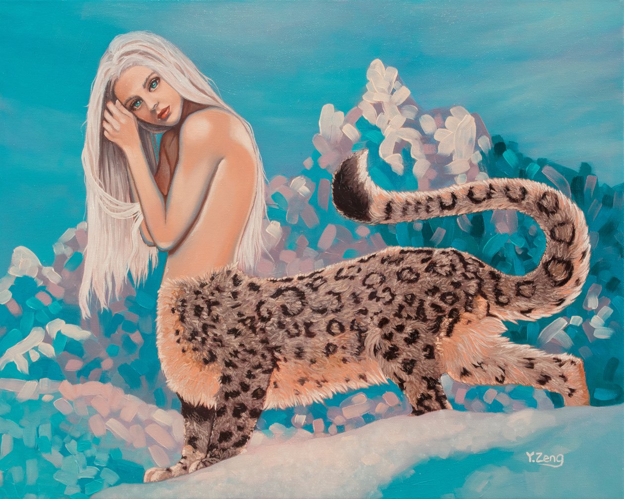 Leopardkvinde, 2023 (olie på lærred) af Yue Zeng