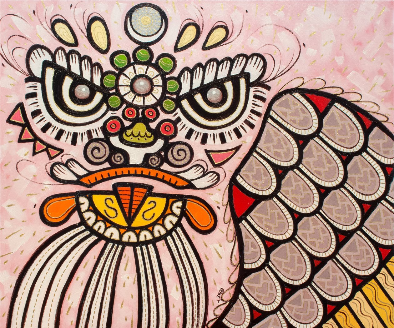 Lion dance white, 2023 (olie på lærred) af Yue Zeng