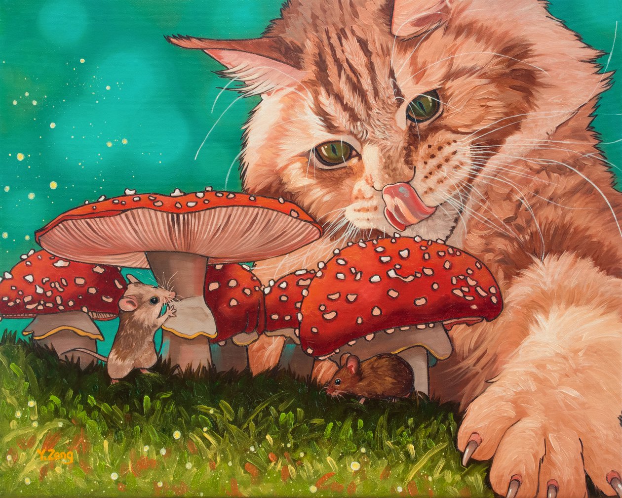 Mushroom shelter, 2023 (olie på lærred) af Yue Zeng