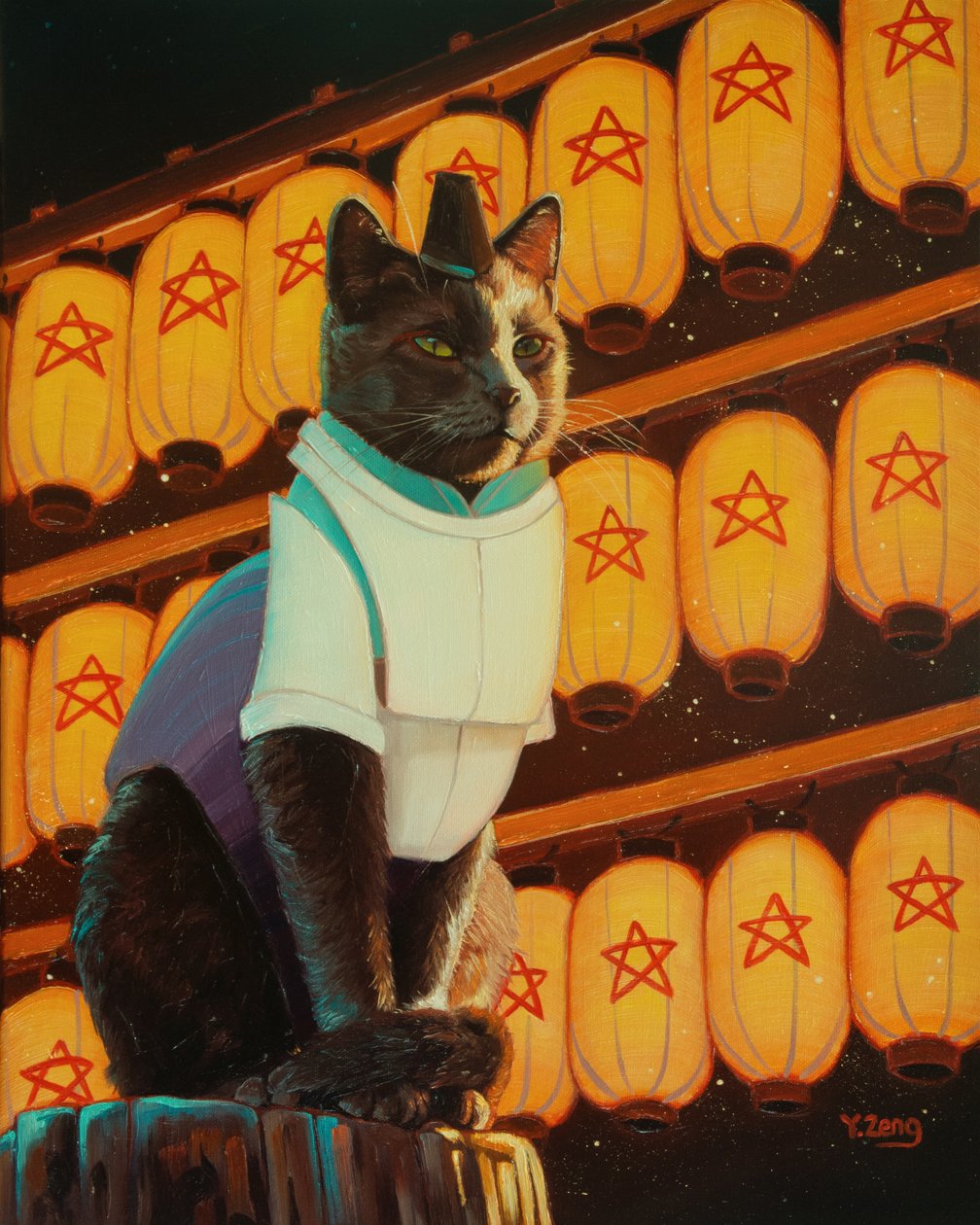 OnMeowJi, 2023 (olie på lærred) af Yue Zeng