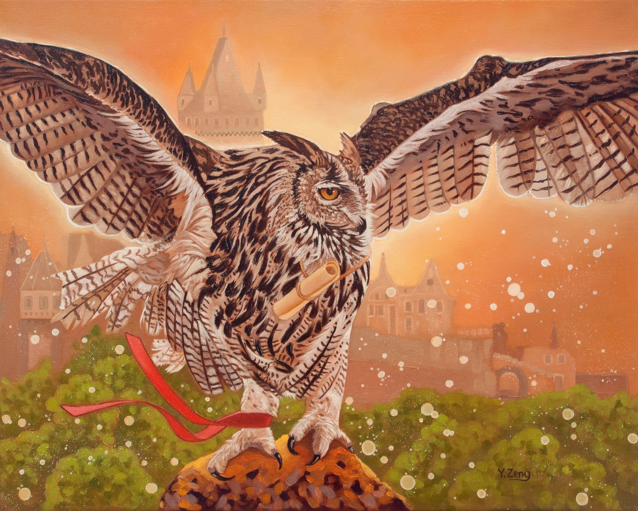 Owl messenger, 2023 (olie på lærred) af Yue Zeng