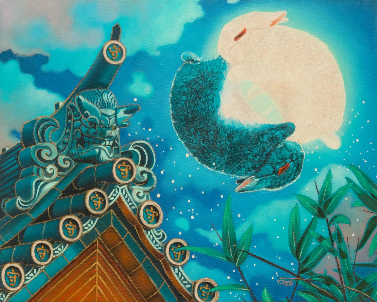 Rabbits moon, 2023 (olie på lærred) af Yue Zeng