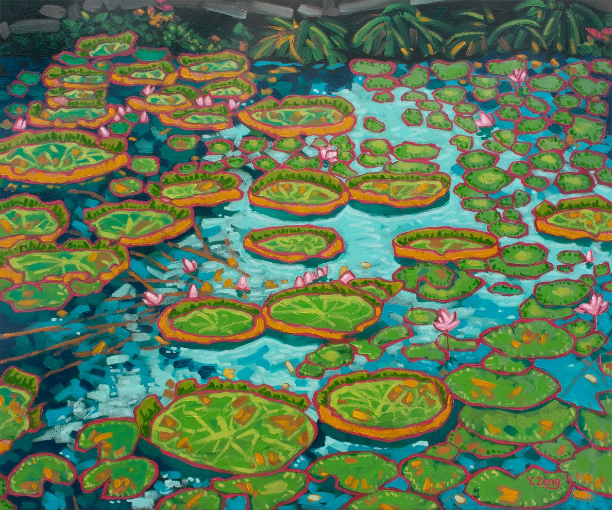Waterlily pond blue, 2023 (olie på lærred) af Yue Zeng