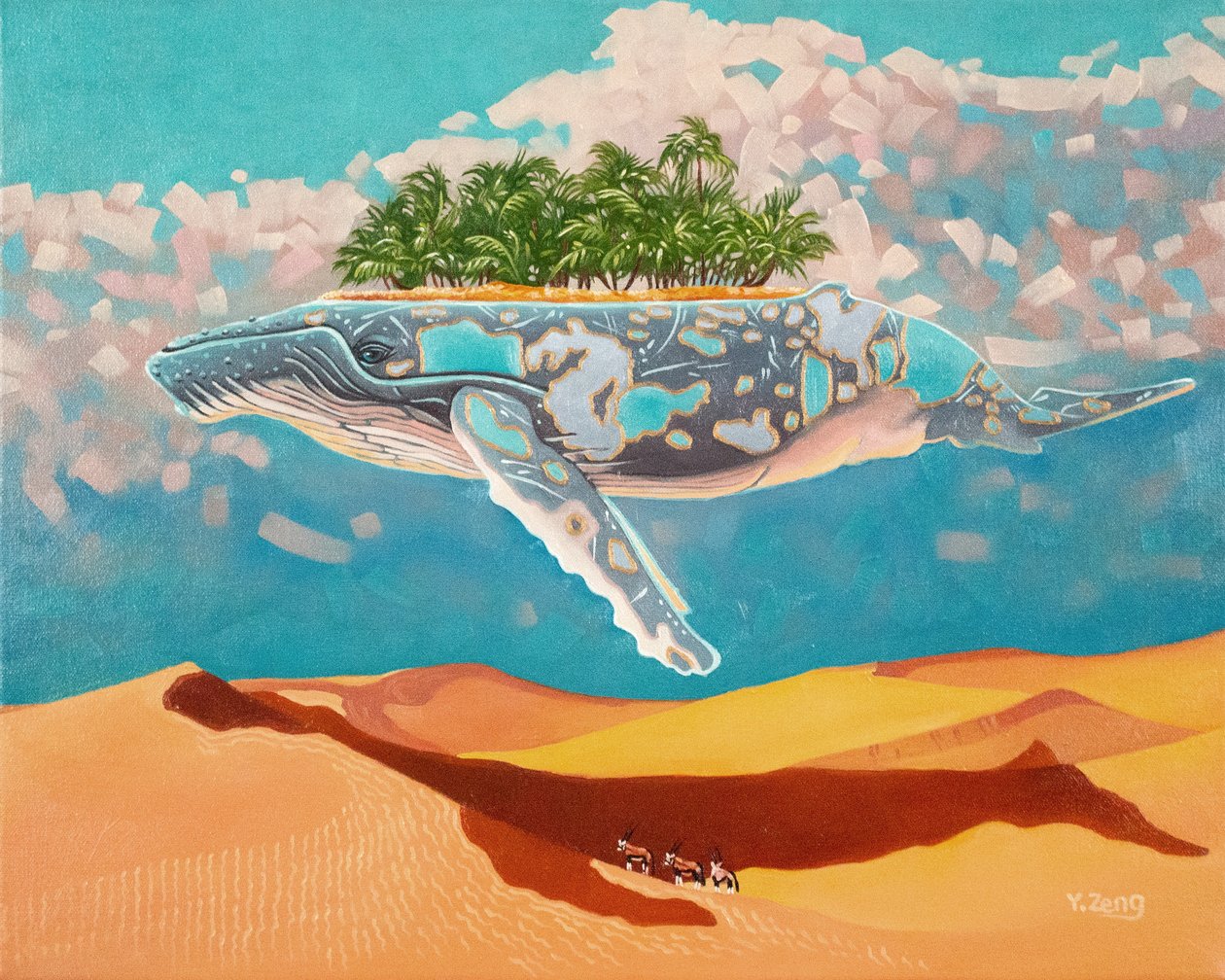 Whale oasis, 2023 (olie på lærred) af Yue Zeng