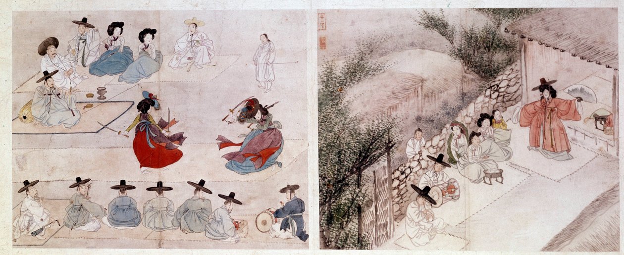 Art coreen: Kvinders kampscene i dagligdagen. Tryk af Sin Yun Bok (eller Hyewon lavede i 1758). 18. eller 19. århundrede. Hyung Pil Chun Collection af Yun bok Sin
