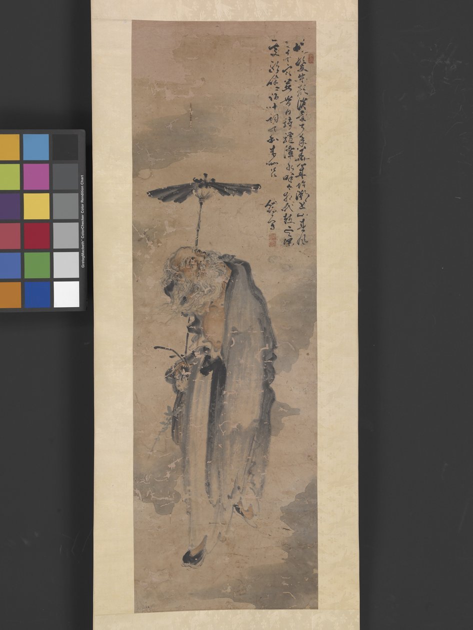 Figur med paraply, ca. 1800 (blæk og farve på silke) af Yun Tao