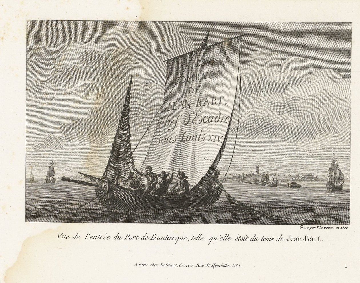 Ingang tot de haven van Duinkerke, ca. 1693-1694 Udsigt over indsejlingen til havnen i Dunkerque, som den var på Jean-Barts tid (titel på objektet) Indsamling af kampene fra Jean-Bart, eskadronchef under Louis XIV (serietitel) af Yves Marie Le Gouaz