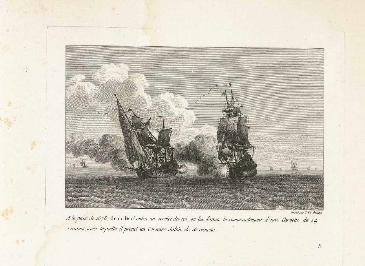 Jan Bart in dienst van de koning van Frankrig, 1678 Ved freden i 1678 trådte Jean-Bart i kongens tjeneste, han fik kommandoen over en 14-kanoners Corvette, med hvilken han tog en 16-kanoners Corsair Saltin (titel på objekt) Samling af kamme af Yves Marie Le Gouaz