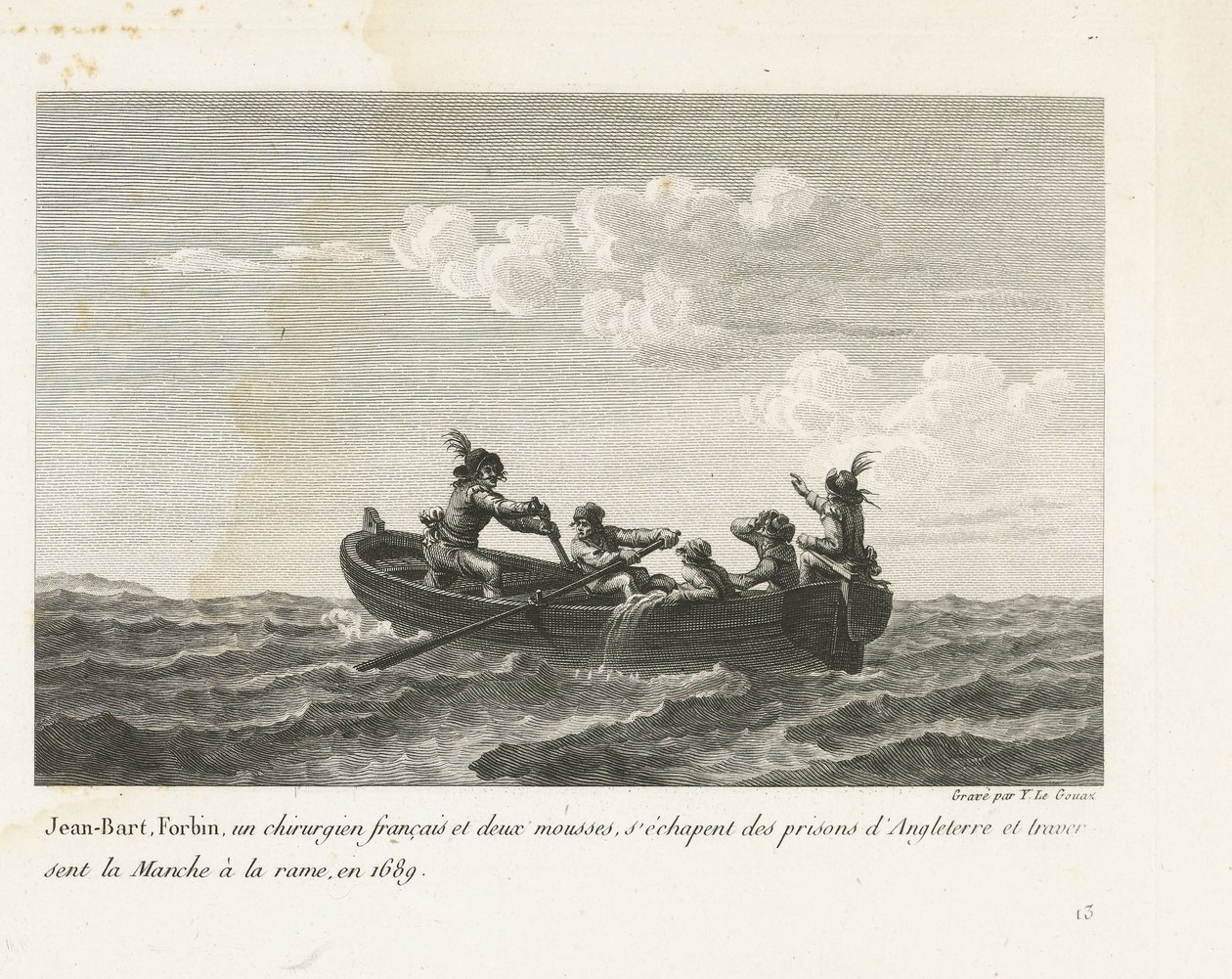 Jan Bart flygter fra et engelsk fængsel og krydser kanalen med robåd, 1689 Jean-Bart, Forbin, un operations français et deux mousses s