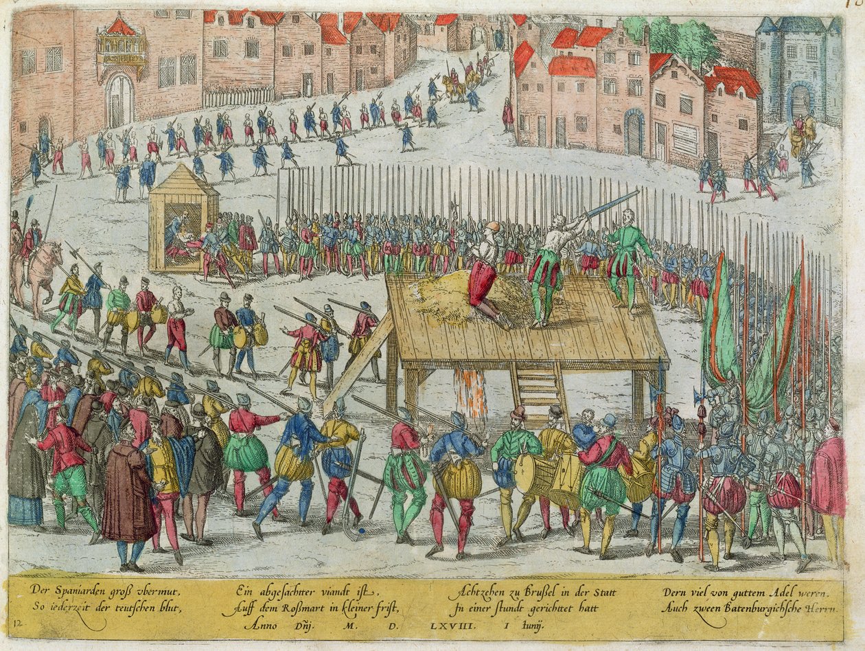 Henrettelsen af tyve adelige ledere, herunder greverne Egmont og Horn af hertugen af Alva i Bruxelles af Zacharias (school of) Dolendo