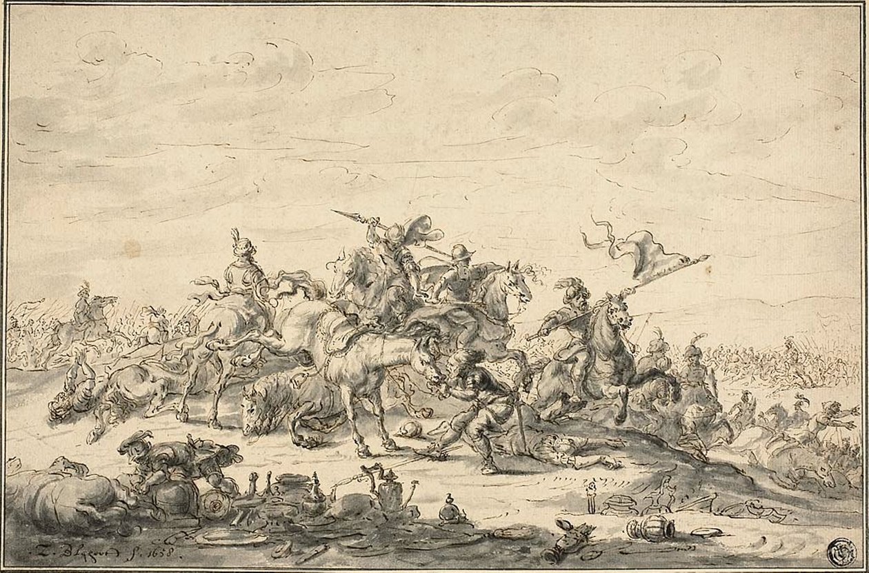 Kampscene med ryttere af Zacharias Blyhooft