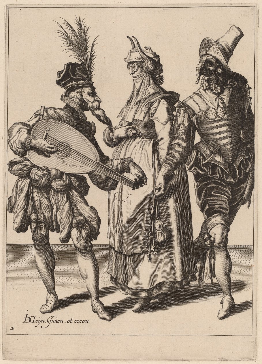 Et par tiltalt af en lutspiller af Zacharias Dolendo after Jacques de Gheyn II
