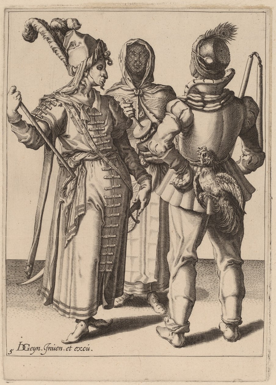 En stormand, en bonde og en tilsløret kvinde af Zacharias Dolendo after Jacques de Gheyn II