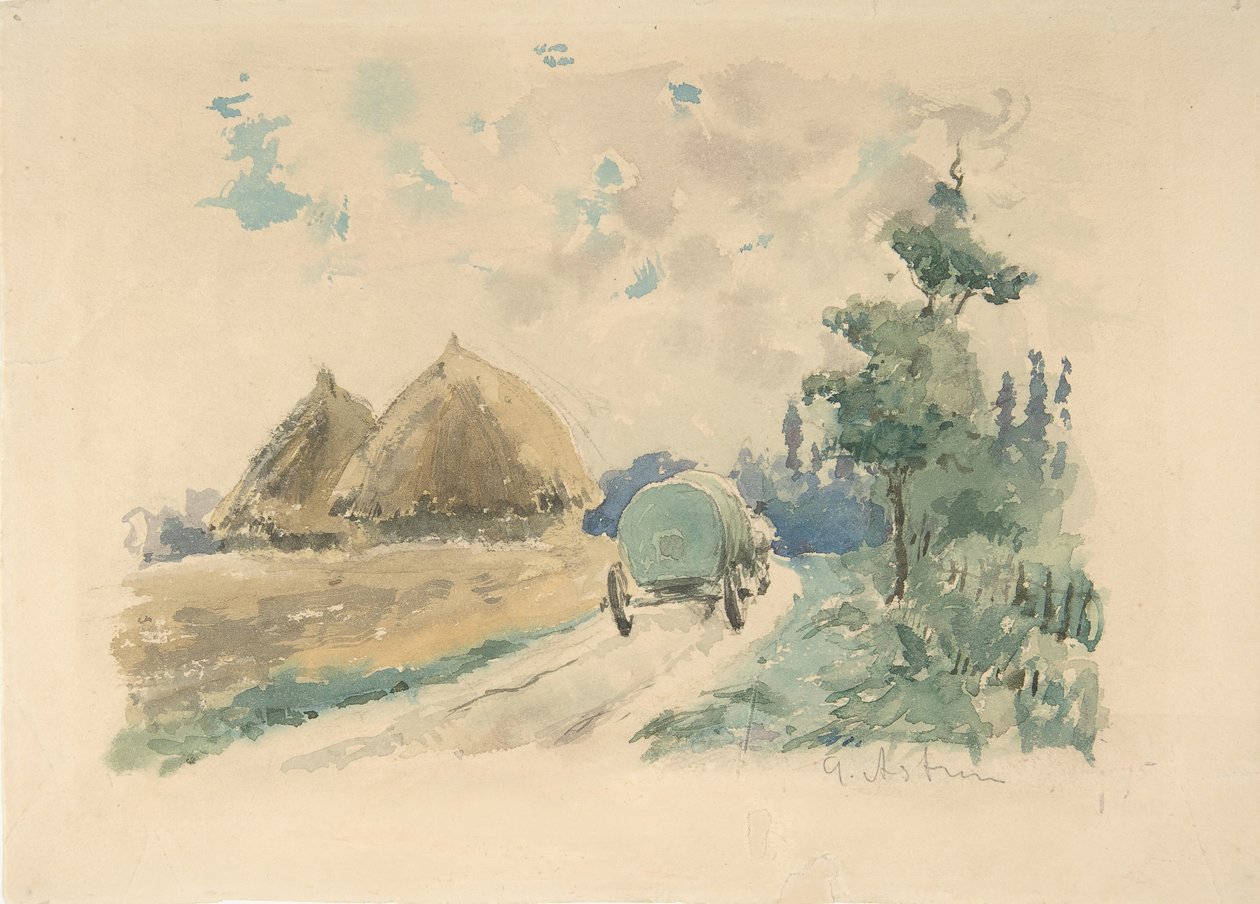 Landskab med vogn og høstakke, ca. 1869-70. af Zacharie Astruc