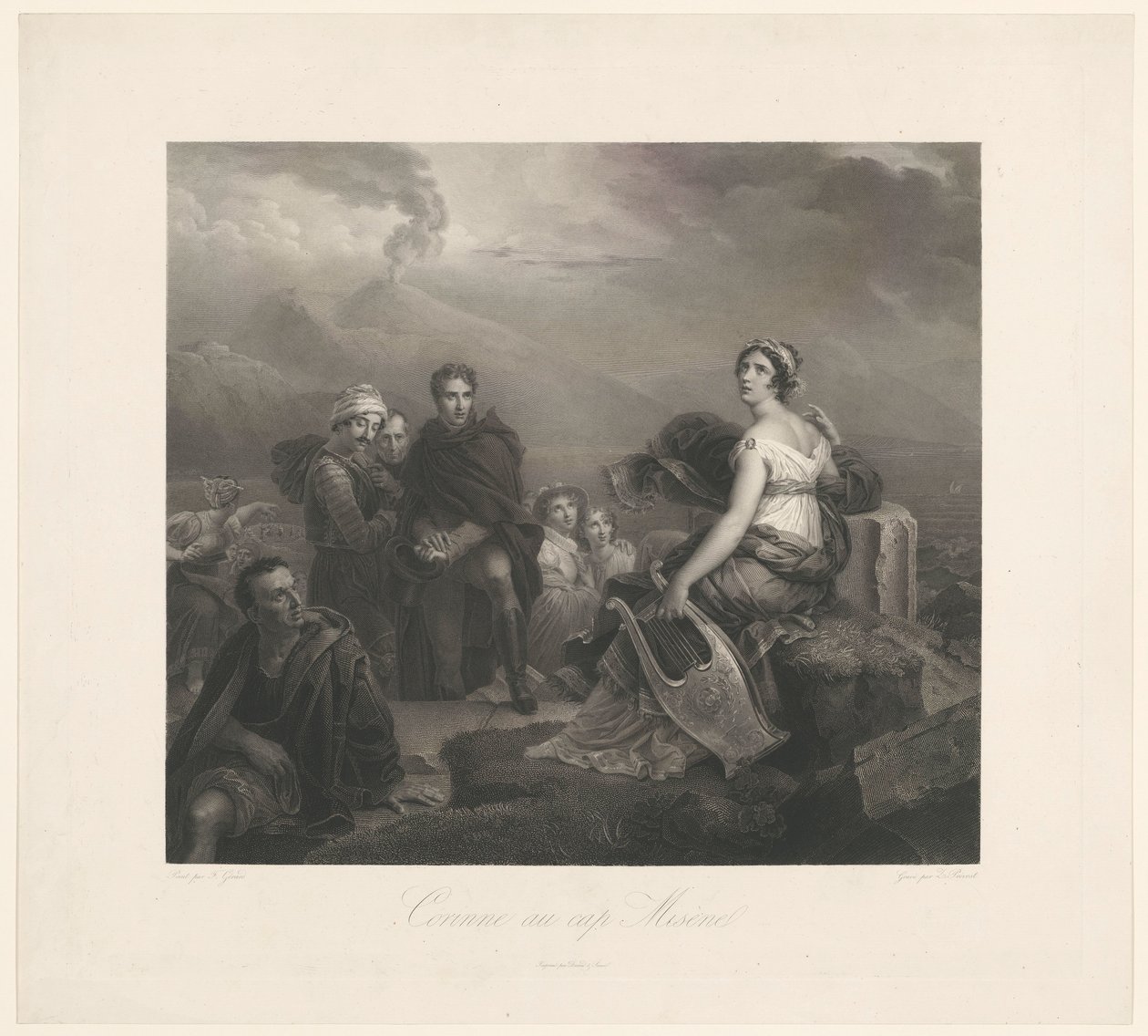 Corinne med et spil ved Capo Miseno Corinne au cap Misenel (titel på objekt) af Zachée Prévost