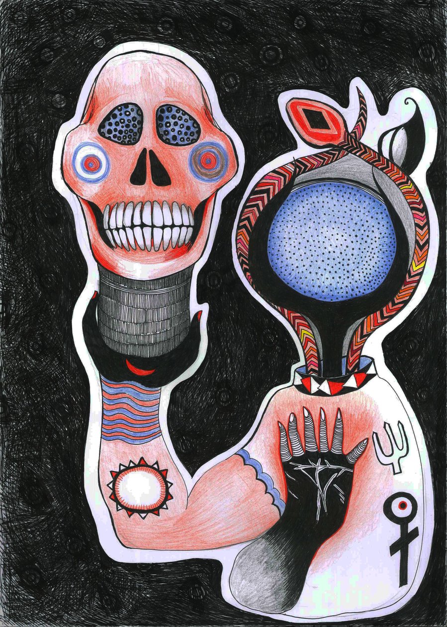 Inside-Out, 2012 (pen, blæk og farveblyanter på papir) af Zanara Sabina Nedelcheva Williams