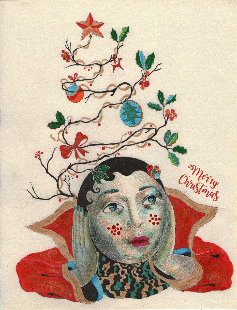 Christmas He-Elf, 2020 (blæktegning på papir) af Sabina Nedelcheva Williams