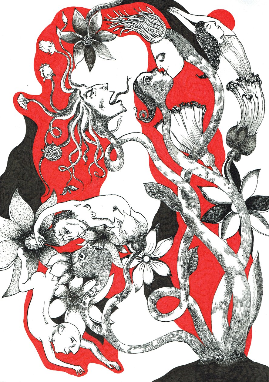 Små mennesker, 2018 (blæktegning på papir) af Sabina Nedelcheva Williams