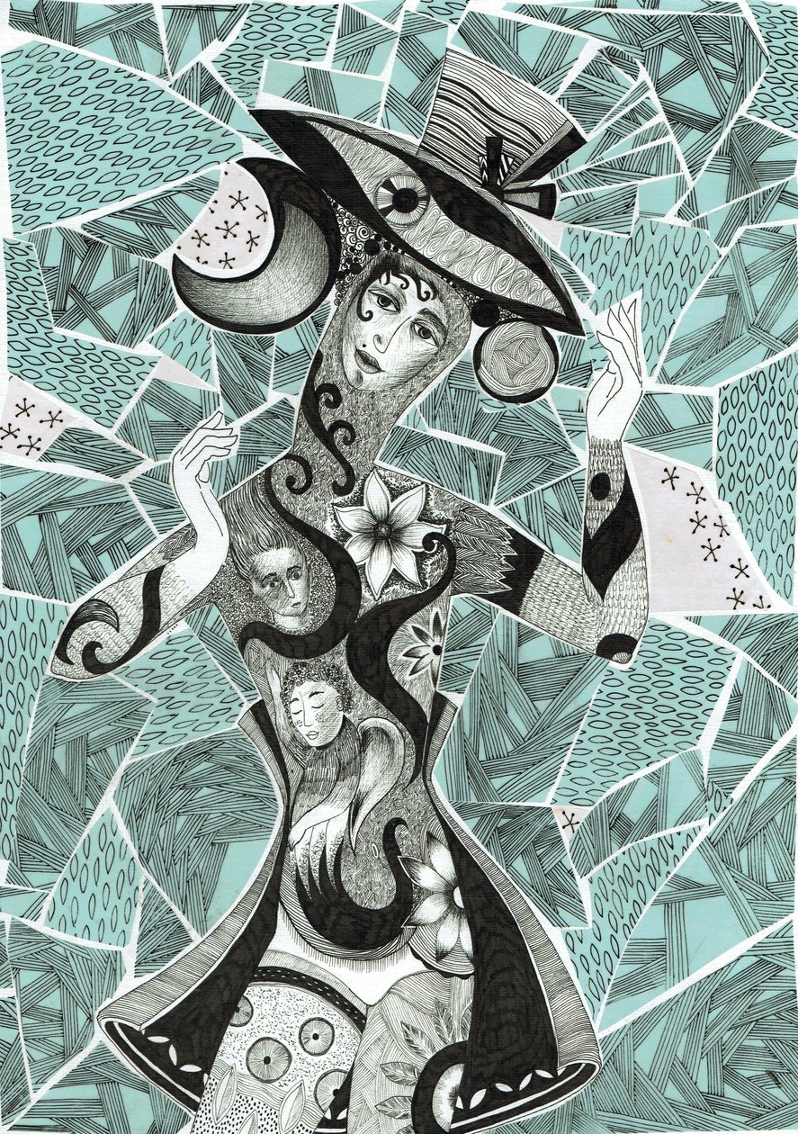 Mood, 2017 (blæk, collage på papir) af Sabina Nedelcheva Williams