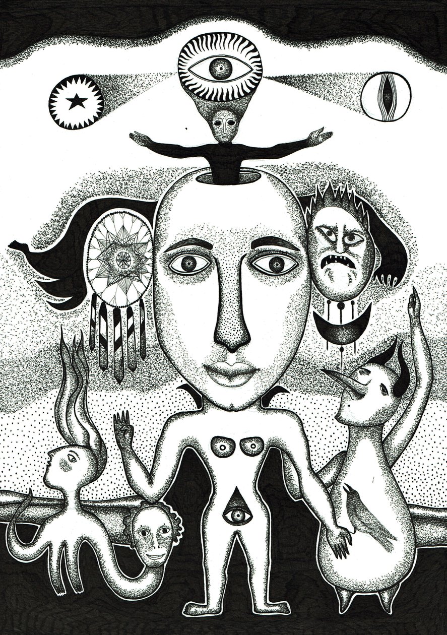 Ritual, 2018 (blæktegning på papir) af Sabina Nedelcheva Williams