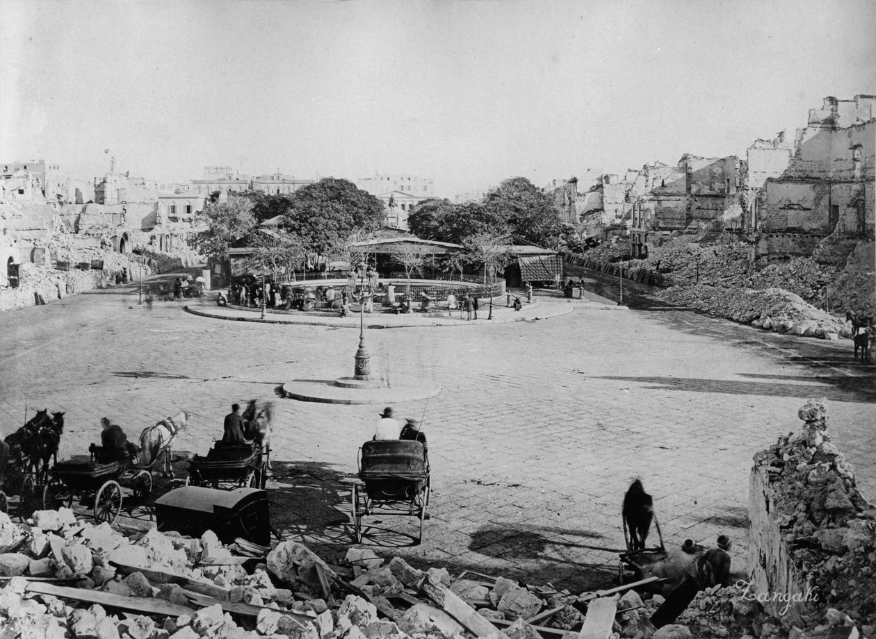 Mansheyya-pladsen efter bombardementet af Alexandria, 1882 af Zangaki Brothers