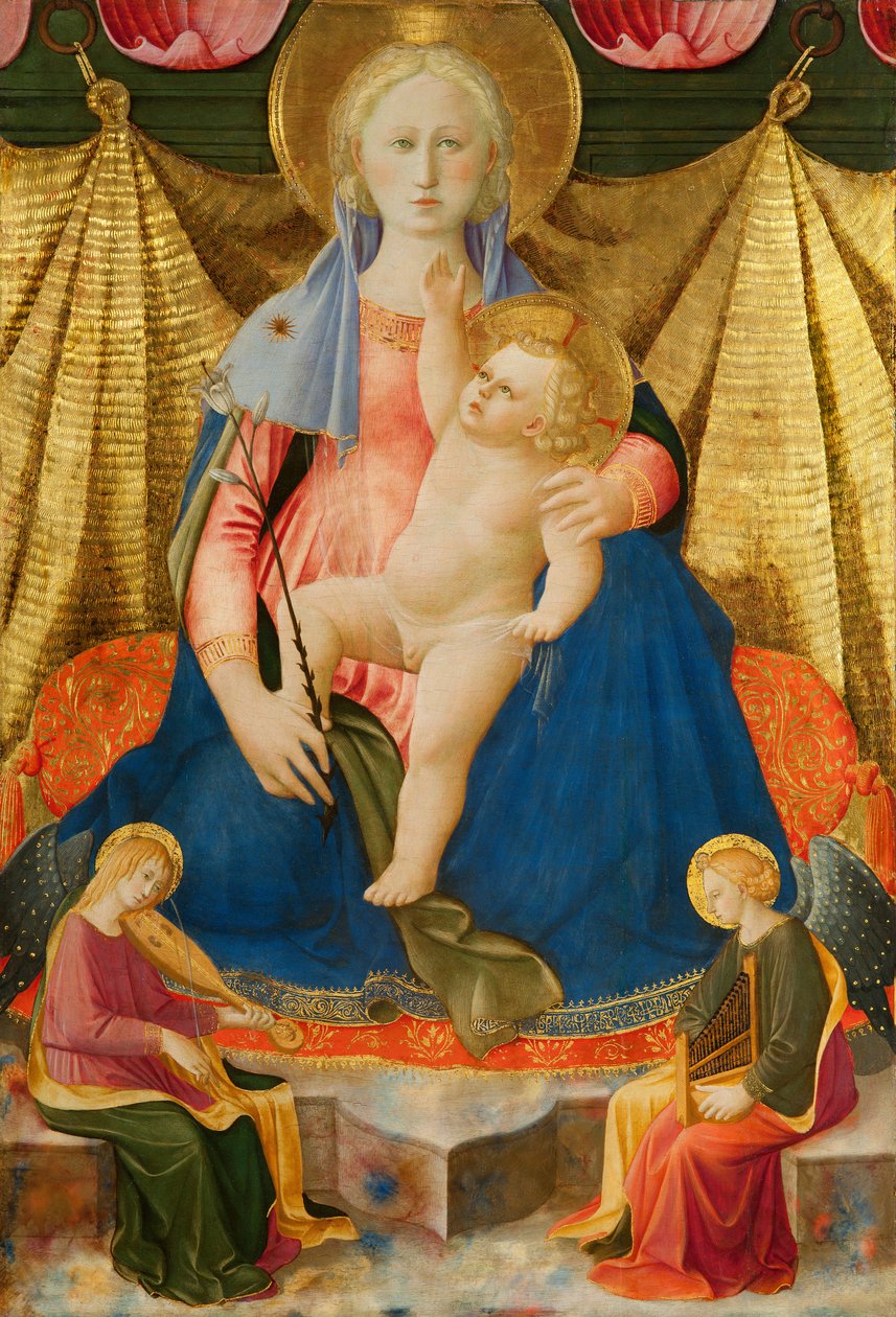 Ydmyghedens madonna med to musikerengle af Zanobi di Benedetto Strozzi