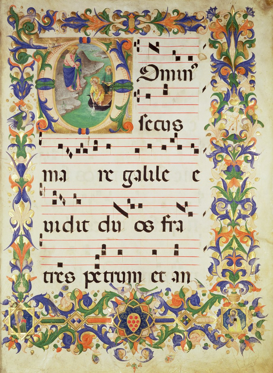 Missal 515 f.1r Side med kormusik med et historisk initialt 