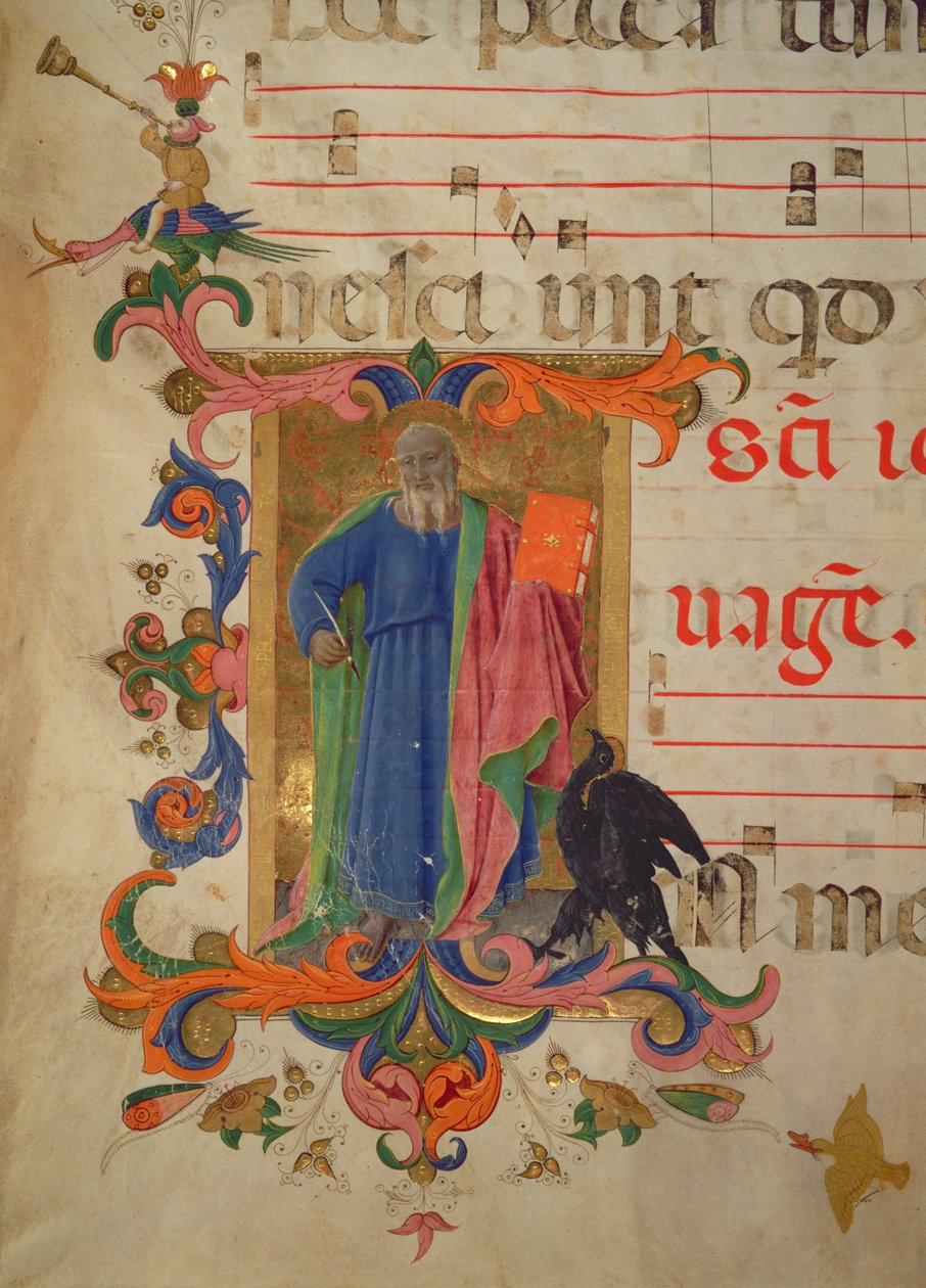 Missal 515 f.9r St. John the Evangelist, grænse belyst af Filippo do Mateo Torelli (1409-68) detalje fra en korbog udført før 1449 (for detaljer se 88908) af Zanobi di Benedetto Strozzi