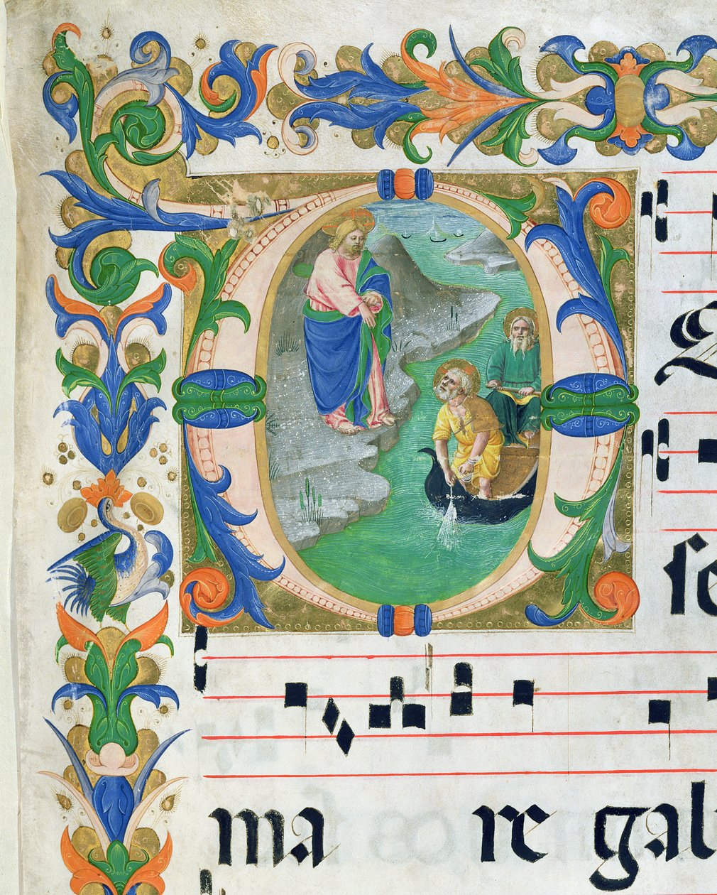 Ms 515 f.1r The Miraculous Draft of Fishes, fra en korbog, udført før 1449 detalje af 88903 af Zanobi di Benedetto Strozzi