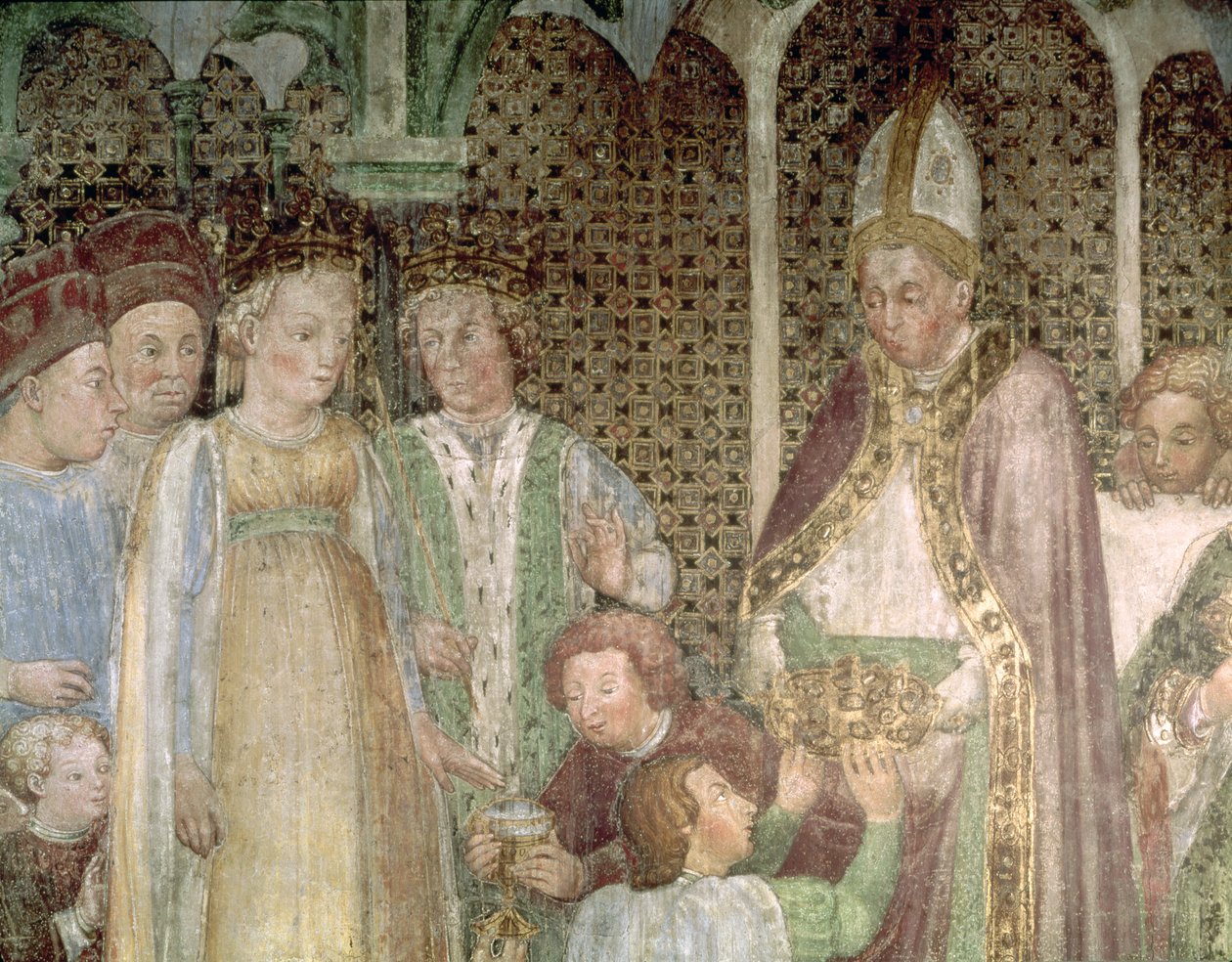 Dronning Theodolinda og pave Gregor den Store (ca. 540-604) udveksler gaver, 1444 af Zavattari Family