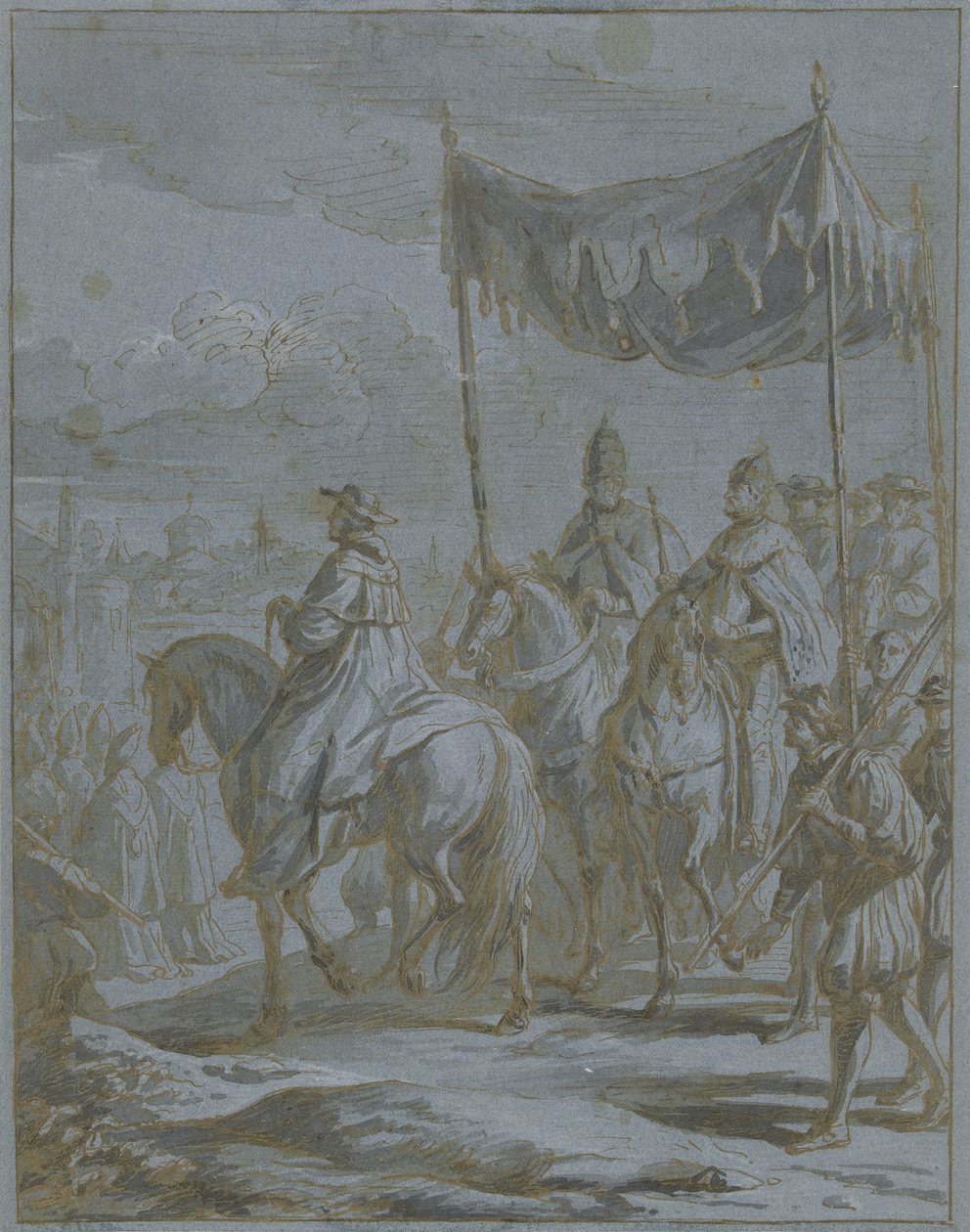 Indtræden af ​​en kejsers og pave procession i en by af Zeger Jacob van Helmont