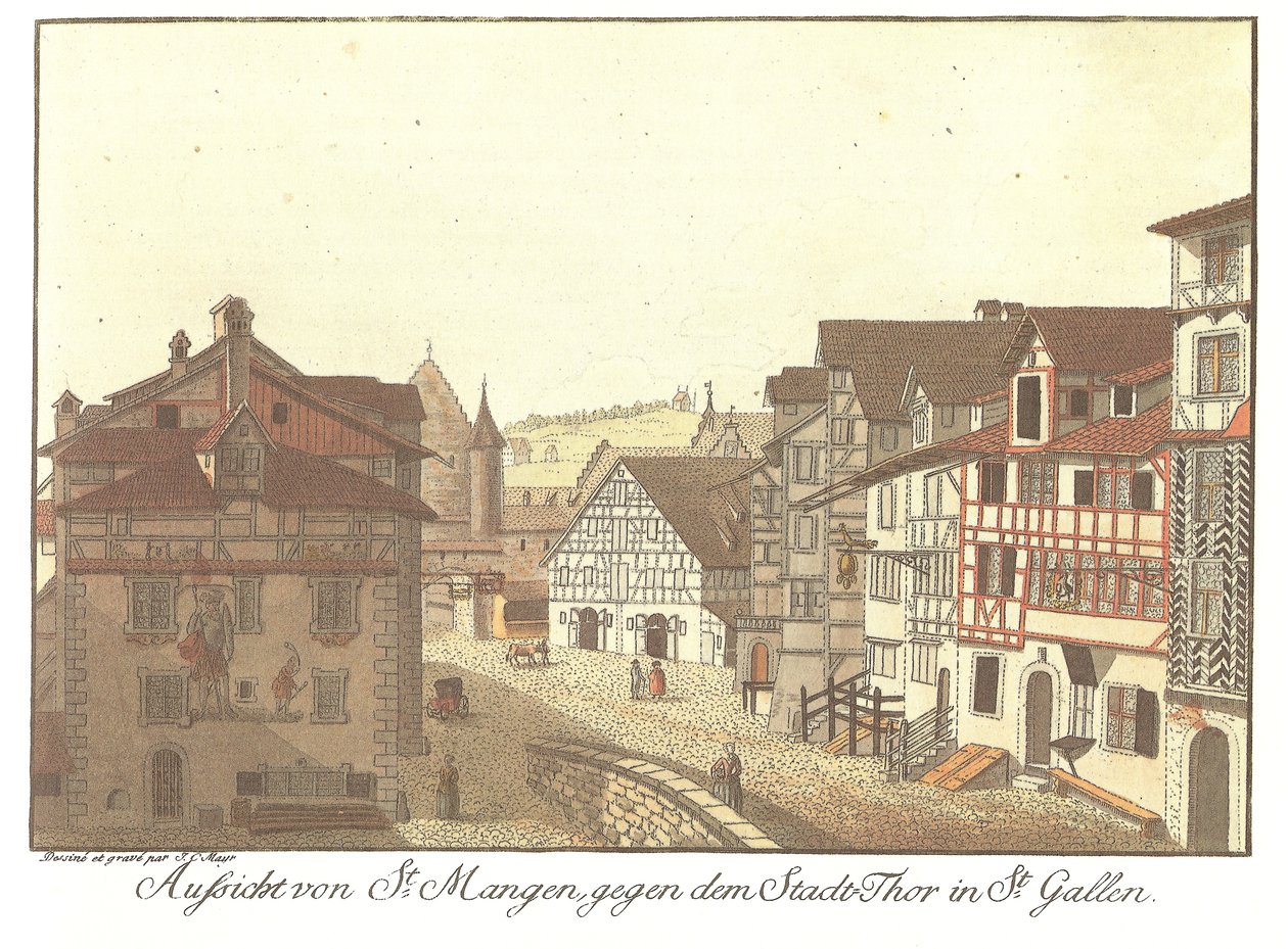 Udsigt fra St. Mangen mod byporten i St. Gallen (originaltitel) af Zeichner und Kupferstecher