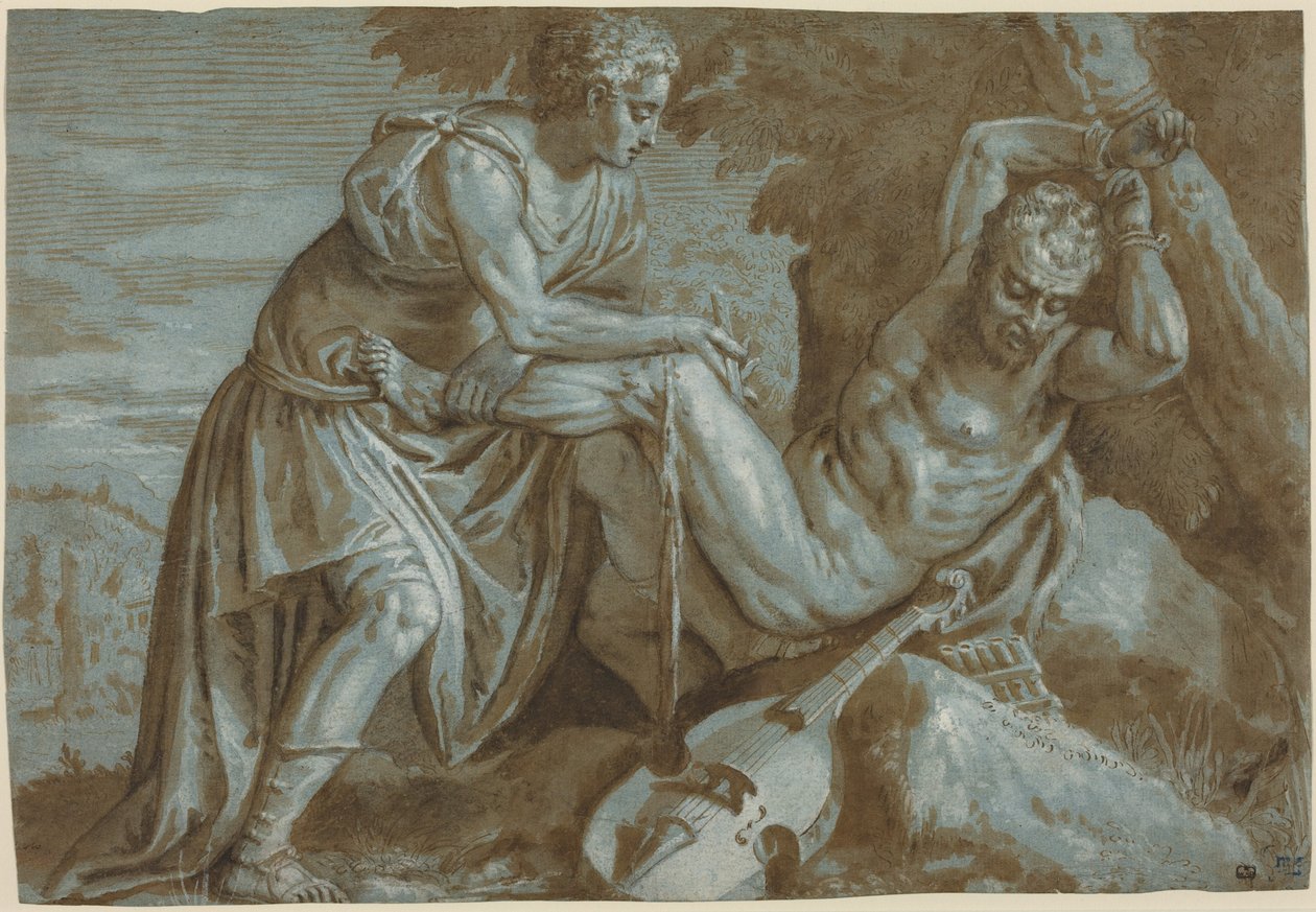 Apollon og Marsyas, ca. 1600 (tuschtegning) af Zenon Veronese