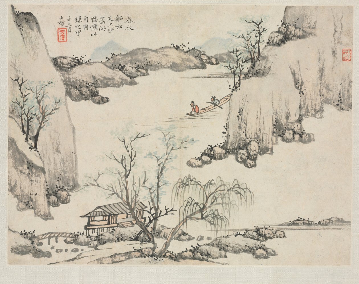 Landscape Album in Various Styles: Boating in Spring Water, 1684. af Zha Shibiao