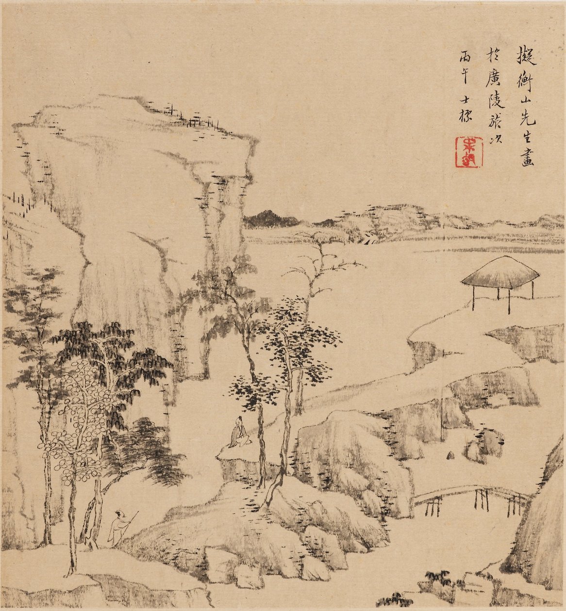 Flodlandskab, 1666 af Zha Shibiao