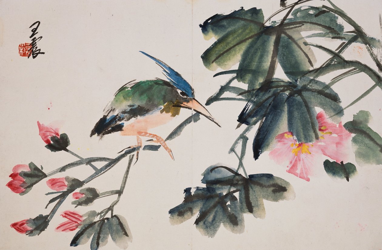 Blad fra et album med blomster- og fuglemalerier af Zhen Wang